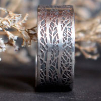 The song of the woods, tree branches ring in sterling silver