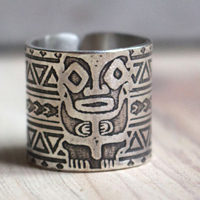 Totem, Polynesian tikki ring in sterling silver