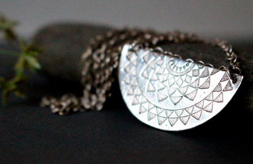 Tribal sun, ethnic necklace in sterling silver