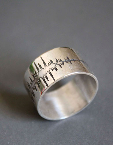 Wave, sound wave ring in sterling silver