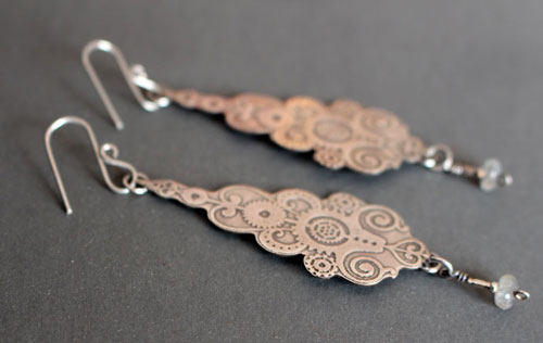 6° per minute, steampunk clockwork earrings in silver and labradorite