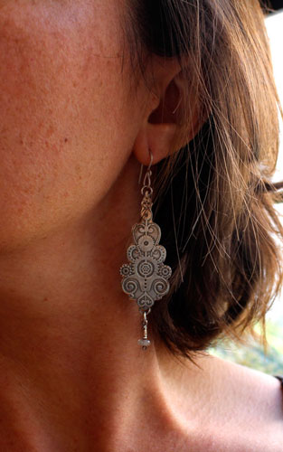 6° per minute, steampunk clockwork earrings in silver and labradorite