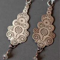 6° per minute, steampunk clockwork earrings in silver and labradorite