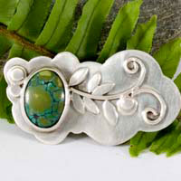 Ivy, vegetal brooch in sterling silver and turquoise