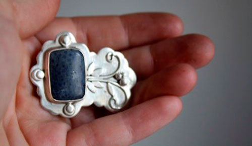 Koralli, coral reef brooch in sterling silver and blue coral