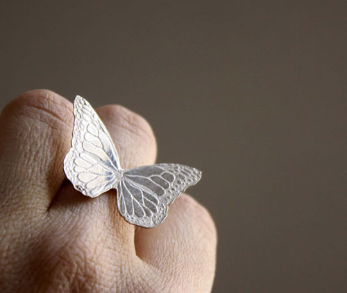 Nymphalidae, monarch butterfly ring in sterling silver