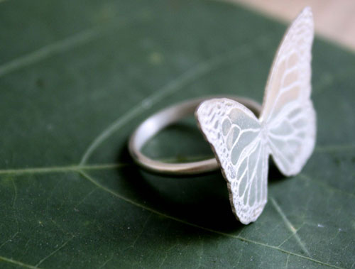 Nymphalidae, monarch butterfly ring in sterling silver