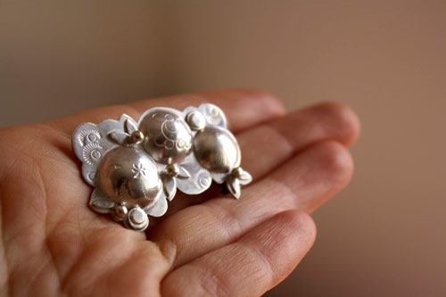 Sakura, flower brooch in sterling silver