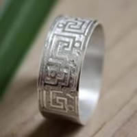 Serpiente de agua, mexican Zapotec meander ring in sterling silver