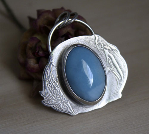 Aquatic ballet, dolphin and whale pendant in sterling silver and larimar