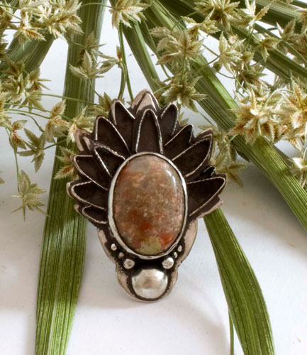 Autumn artichoke, Greek legend ring in silver and autumn jasper