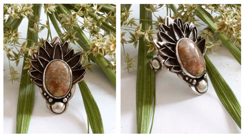 Autumn artichoke, Greek legend ring in silver and autumn jasper