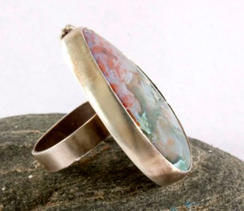 Badala, colorful raindrops ring in sterling silver and ocean jasper