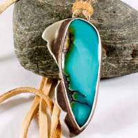 Flutter, blue butterfly wing pendant in sterling silver and Chinese turquoise