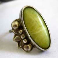 Hijau, tropical vegetation ring in sterling silver and aventurine