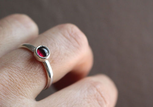Poppy, sterling silver garnet ring