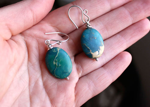Prussian blue, mystery color earrings in sterling silver and serpentine