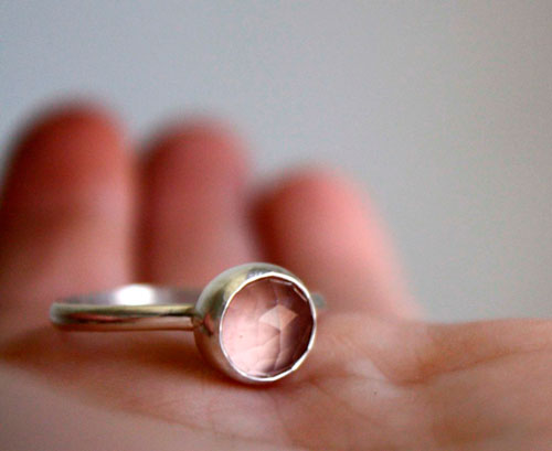 Thigh nymph, sterling silver and pink quartz ring