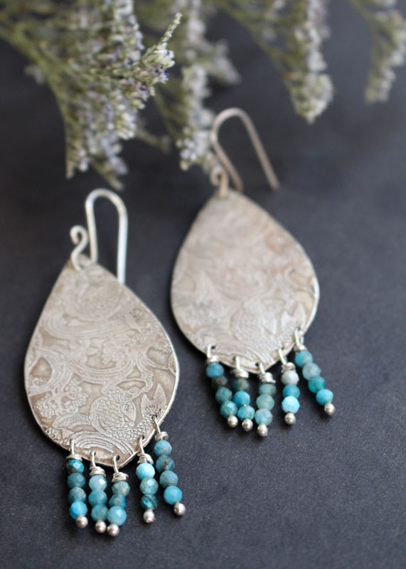 Against a current, koi fish earrings in sterling silver and amazonite