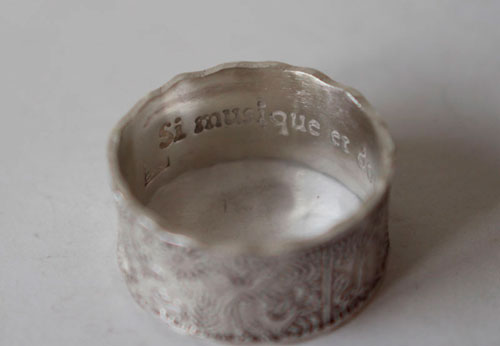 An imaginary world, personalized Otomi wedding ring in sterling silver