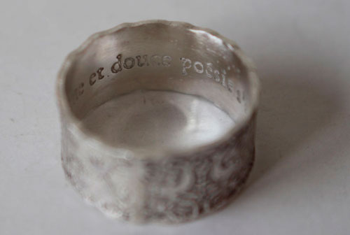 An imaginary world, personalized Otomi wedding ring in sterling silver