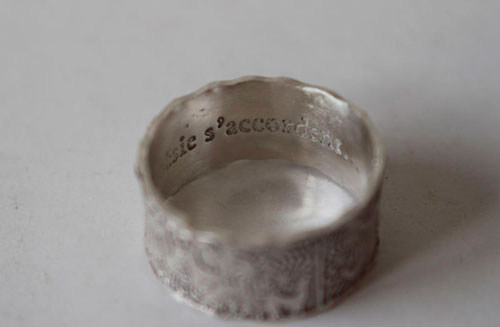 An imaginary world, personalized Otomi wedding ring in sterling silver