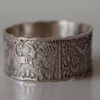 An imaginary world, personalized Otomi wedding ring in sterling silver