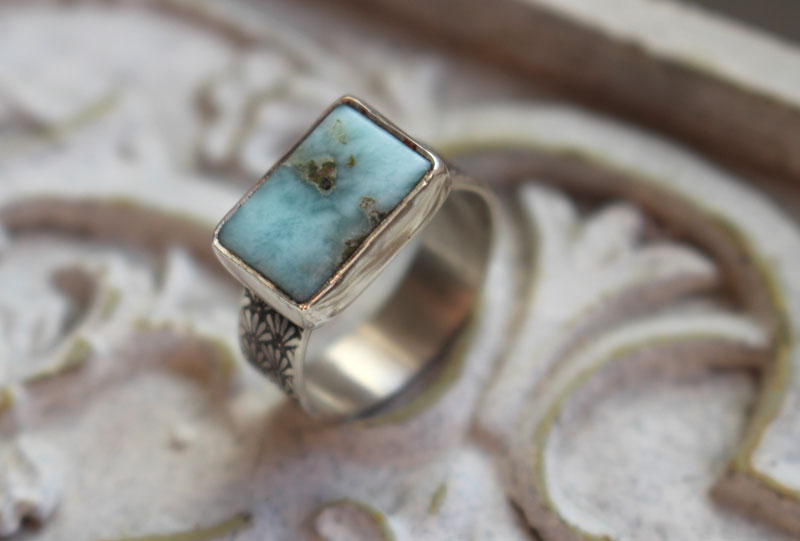 Atlantis, Greek ring in sterling silver and larimar