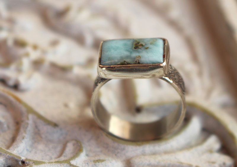 Atlantis, Greek ring in sterling silver and larimar