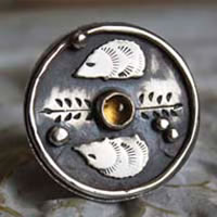 Autumn hedgehog, hedgehog totem series ring in sterling silver and citrine