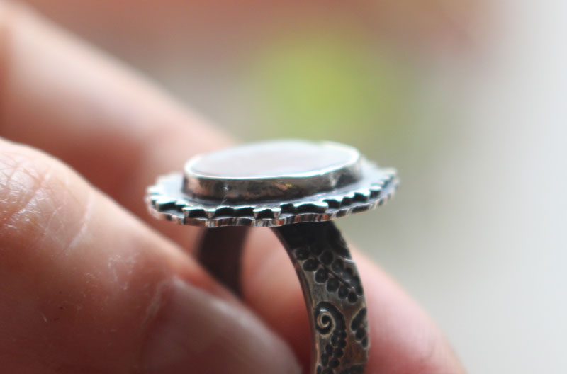 Autumn reflections, season landscape ring in sterling silver and dendritic agate