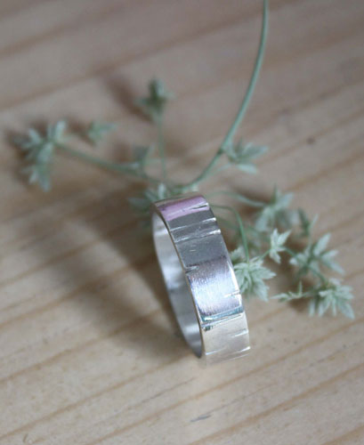 Birch, grainwood thick ring in sterling silver