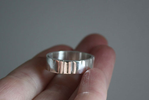 Birch, grainwood thick ring in sterling silver