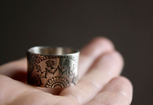 Blessed, custom mandala forest ring in sterling silver
