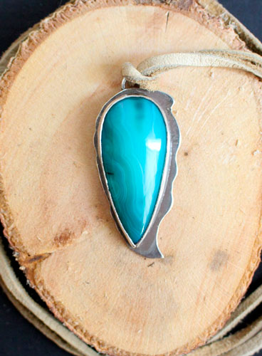 Blue pine, rustic pendant in sterling silver and blue agate