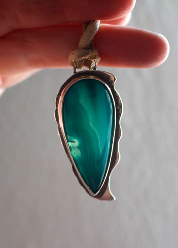Blue pine, rustic pendant in sterling silver and blue agate
