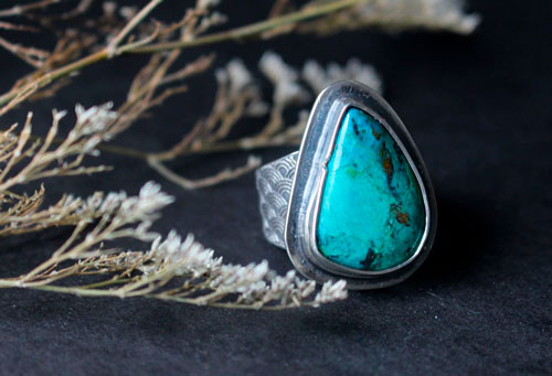 Blue wave, Japanese sea ring in sterling silver and chrysocolla 