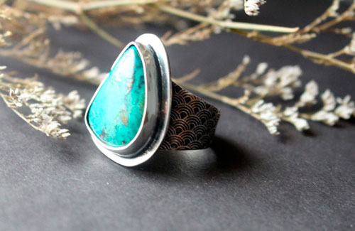 Blue wave, Japanese sea ring in sterling silver and chrysocolla 
