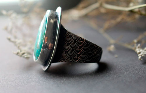 Blue wave, Japanese sea ring in sterling silver and chrysocolla 