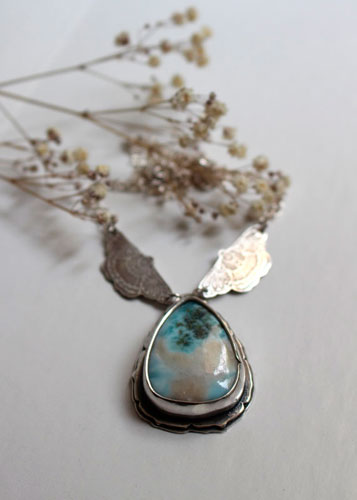 Butterfly of the soul, butterfly necklace in sterling silver and larimar