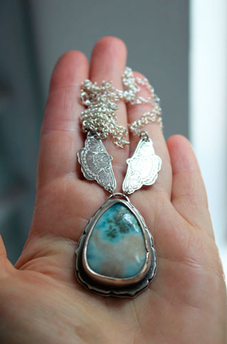 Butterfly of the soul, butterfly necklace in sterling silver and larimar