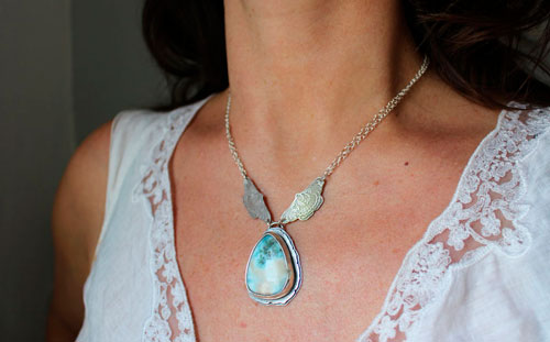 Butterfly of the soul, butterfly necklace in sterling silver and larimar