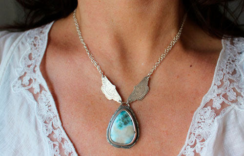 Butterfly of the soul, butterfly necklace in sterling silver and larimar