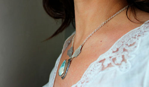 Butterfly of the soul, butterfly necklace in sterling silver and larimar