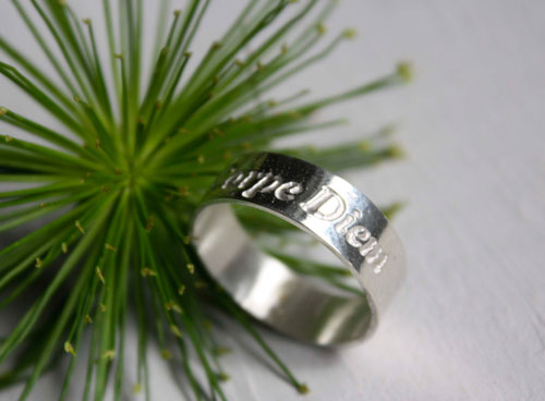 Carpe Diem, Latin quotation ring etched in sterling silver