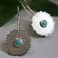 Celestine, oriental tribal earrings in sterling silver and turquoise