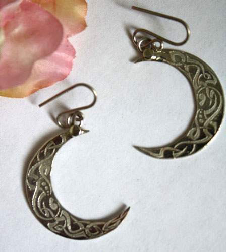 Celtic moon, Celtic moon crescent earrings in sterling silver