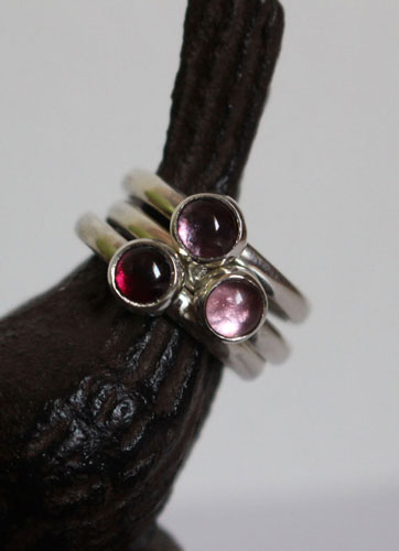 Cherry blossom, stacking rings in sterling silver, garnet, alexandrite and zircon