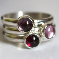 Cherry blossom, stacking rings in sterling silver, garnet, alexandrite and zircon