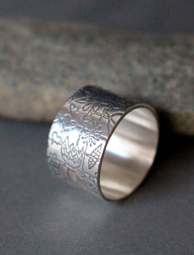 Children garden, child drawing ring in sterling silver